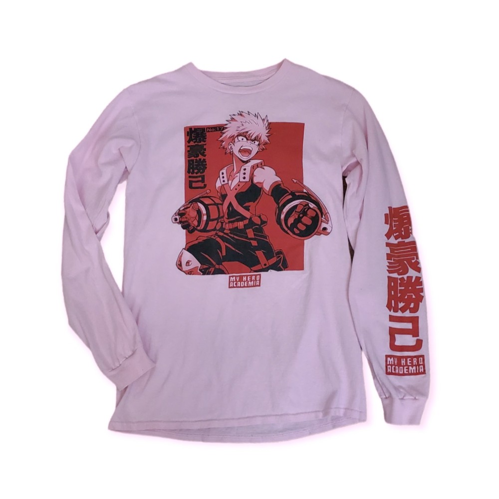 My Hero Academia Tshirt Katsuki Bakugou Long Sleeve Pink Womens Size Small